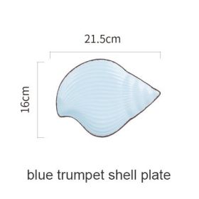 Cute Household Ceramic Plate Ocean Wind Cartoon Bowls And Dishes Tableware Set (Option: Conch flat plate blue)