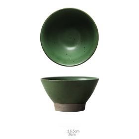 Jingdezhen Handmade Home Retro Noodle Soup High Legged Clay Bowl (Color: Green)