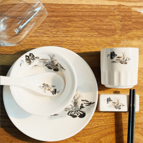 Banquet Hall Box Chopsticks Holder Soup Spoon Plate (Option: Four piece set twilight)