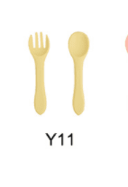 High Quality Natural 100 Food Grade Inventory Easy To Rinse Spoon Weaning Unbreakable Rubber Fork Dishwasher Safe Feeding Set (Option: Y11-Silicone fork spoon)