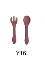 High Quality Natural 100 Food Grade Inventory Easy To Rinse Spoon Weaning Unbreakable Rubber Fork Dishwasher Safe Feeding Set (Option: Y16-Silicone fork spoon)