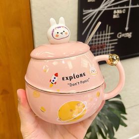 Creative Sky Bunny Potbelly Mug Cute Spoon With Lid (Color: Pink)