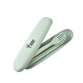 Wheat Straw Three-piece Portable Wheat Tableware Set (Color: Green)