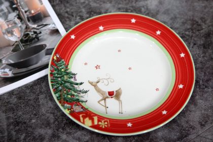 Christmas Tree Tableware European-style Small Luxury Household Ceramic Plate Western Dinner Plate (Option: Christmas 10.5inch red rim pl)