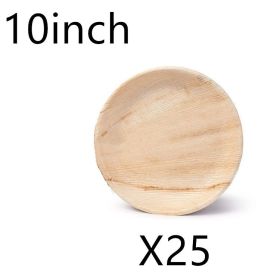 Palm Leaf Biodegradable Disposable Plate (Option: Wooden round-10inches-25PCS)