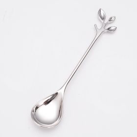 Creative Restaurant Dessert Mixing Spoon Leaf Small Spoon (Color: Silver)