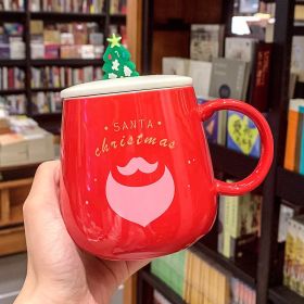 Ceramic Creative Home Coffee Cup With Lid Spoon (Option: D red-No Christmas 3D stickers)