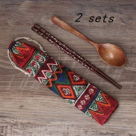 Wooden Chopsticks Spoon Set Travel Portable Tableware (Option: 6color)