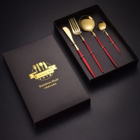 Four-piece Stainless Steel Western Knife Fork And Spoon (Option: Red gold)