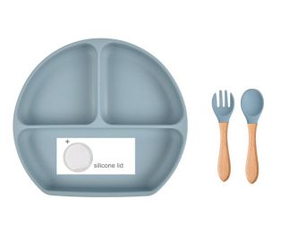 Baby Food Supplement Spoon Integrated Silicone Dinner Plate Set (Option: Navy Blue-Set)