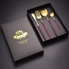 Four-piece Stainless Steel Western Knife Fork And Spoon (Option: Purple gold)