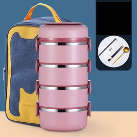 304 Stainless Steel Insulated Barrel Multi-layer Lunch Box (Option: Pink-8 Style)