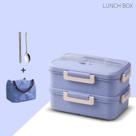 Portable Compartment Microwave Oven Heated Lunch Box (Option: Blue-With tableware and meal bag)