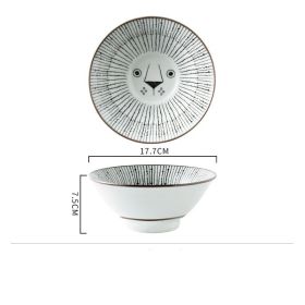 Cute Cat Ceramic Tableware 7 Inch Ramen Bowl Soup Bowl Fruit Salad  Noodle Bowl (Option: Lion)