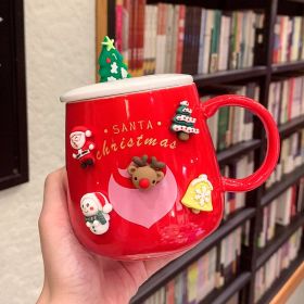 Ceramic Creative Home Coffee Cup With Lid Spoon (Option: D red-Christmas 3D stickers)