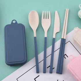 Wheat Straw Folding Tableware Portable Set Detachable Knife, Fork, Spoon And Chopsticks (Color: Dark Blue)