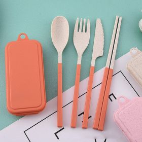 Wheat Straw Folding Tableware Portable Set Detachable Knife, Fork, Spoon And Chopsticks (Color: Orange)