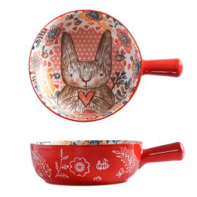 Cartoon Salad Ceramic Handle Noodle Bowl (Option: Flower Rabbit)