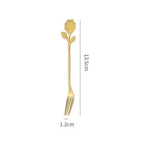 Japanese Style Stainless Steel Cartoon Sunflower Spoon (Option: Gold-Sun flower fork)