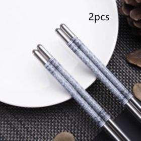 Stainless Steel Blue And White Porcelain Thread High Quality Hollow Chopsticks (Option: 1Style 2pcs)