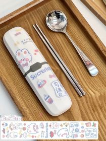 Net Celebrity Chopsticks Spoon Set Lunch Box (Color: Silver)