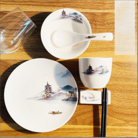 Banquet Hall Box Chopsticks Holder Soup Spoon Plate (Option: Four piece set Tower Hill)