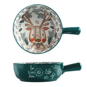 Cartoon Salad Ceramic Handle Noodle Bowl (Option: Elk)