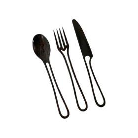 Stainless Steel Western  Fruit Household Steak Knife Fork Spoon Set (Option: 3pcsblack western food set)