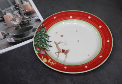 Christmas Tree Tableware European-style Small Luxury Household Ceramic Plate Western Dinner Plate (Option: Christmas 8inch red rim desse)