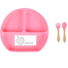 Baby Food Supplement Spoon Integrated Silicone Dinner Plate Set (Option: Light red-Set)