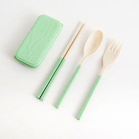 Household Portable Folding Wheat Straw Tableware (Color: Green)