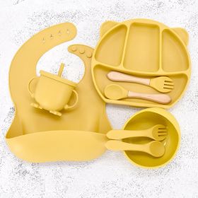 Infant Feeding Tableware Set Divided Grid Silicone Dinner Plate (Option: Yellow-A)