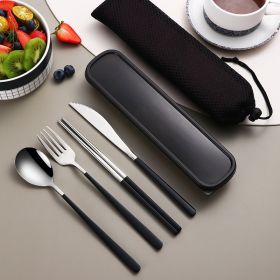 304 Dinnerware Set Flatware Kitchen Accessories Camping Travel Sets Gold Knife Fork Spoon Portable Cutlery Sets With Case (Option: Silver black)