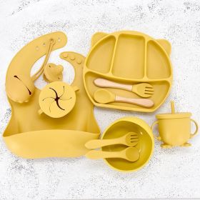 Infant Feeding Tableware Set Divided Grid Silicone Dinner Plate (Option: Yellow-B)