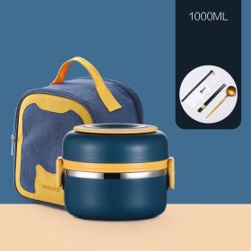 304 Stainless Steel Insulated Barrel Multi-layer Lunch Box (Option: Blue-3 Style)