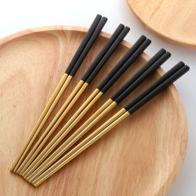 Stainless Steel Chopsticks Color Household Anti-scald Tableware (Option: Black gold-1pairs)