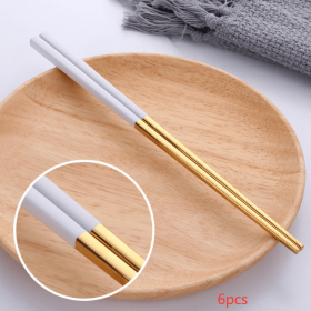 Stainless Steel Chopsticks Color Household Anti-scald Tableware (Option: White gold-6pairs)