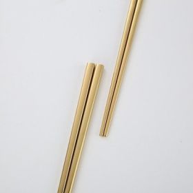 Stainless Steel Tableware Square Chopsticks Metal Plated Custom Gift Square (Option: Gold-1pair)