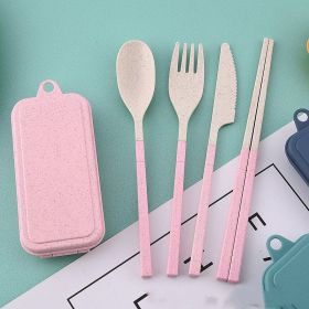 Wheat Straw Folding Tableware Portable Set Detachable Knife, Fork, Spoon And Chopsticks (Color: Pink)