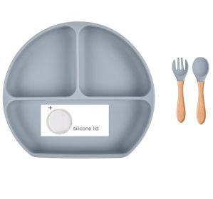 Baby Food Supplement Spoon Integrated Silicone Dinner Plate Set (Option: Grey-Set)