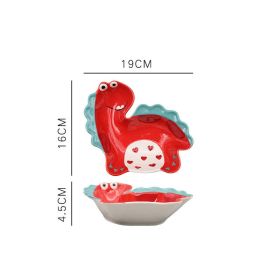 Creative Dinosaur Ceramic Japanese Cute Children's Tableware Set (Option: Red-S)