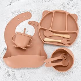 Infant Feeding Tableware Set Divided Grid Silicone Dinner Plate (Option: Orange-A)