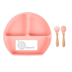 Baby Food Supplement Spoon Integrated Silicone Dinner Plate Set (Option: Pink white-Set)