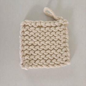 Handmade Cotton Woven Coaster Tassel Placemat Table Top Decoration (Option: Beige square line)