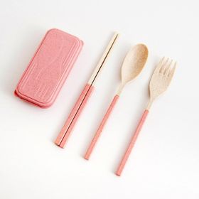 Household Portable Folding Wheat Straw Tableware (Color: Pink)