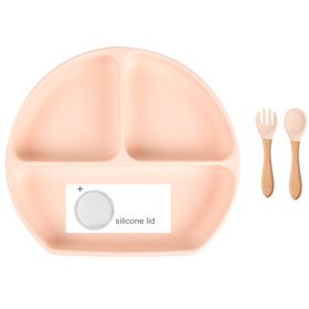 Baby Food Supplement Spoon Integrated Silicone Dinner Plate Set (Option: Pink-Set)