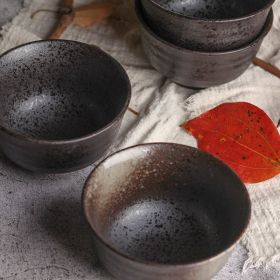 Creative Retro Stoneware Japanese Tableware Ceramic Bowl (Color: Black)