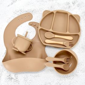 Infant Feeding Tableware Set Divided Grid Silicone Dinner Plate (Option: Light Brown-A)