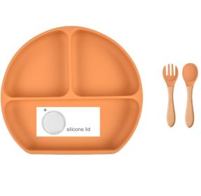 Baby Food Supplement Spoon Integrated Silicone Dinner Plate Set (Option: Orange-Set)