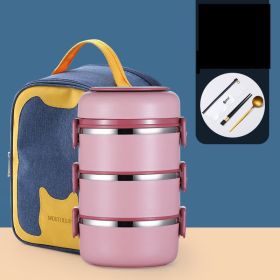 304 Stainless Steel Insulated Barrel Multi-layer Lunch Box (Option: Pink-7 Style)